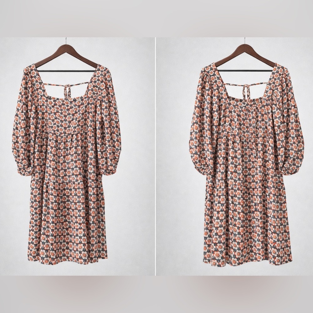 Nasty Gal Floral Long Sleeve Dress - Black and Orange